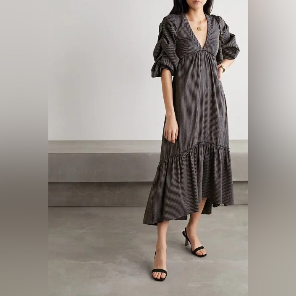 LA LIGNE Gitane Ruched Striped Cotton-Blend Dress size medium w/ pockets - Picture 3 of 12